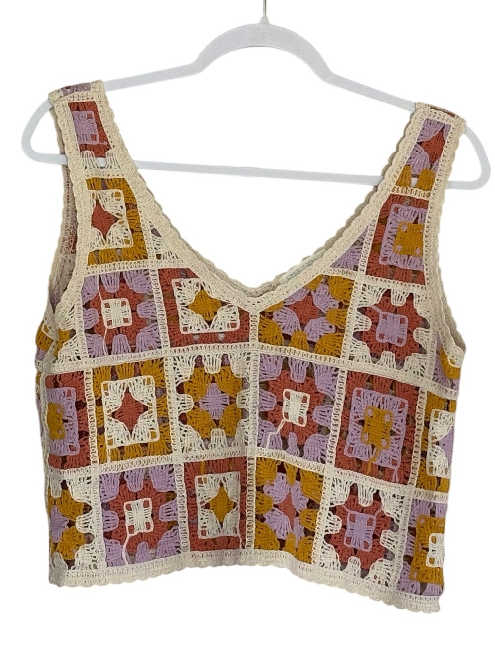 Rebellion Crochet Patchwork Granny Squares Crop Top Shirt Size S